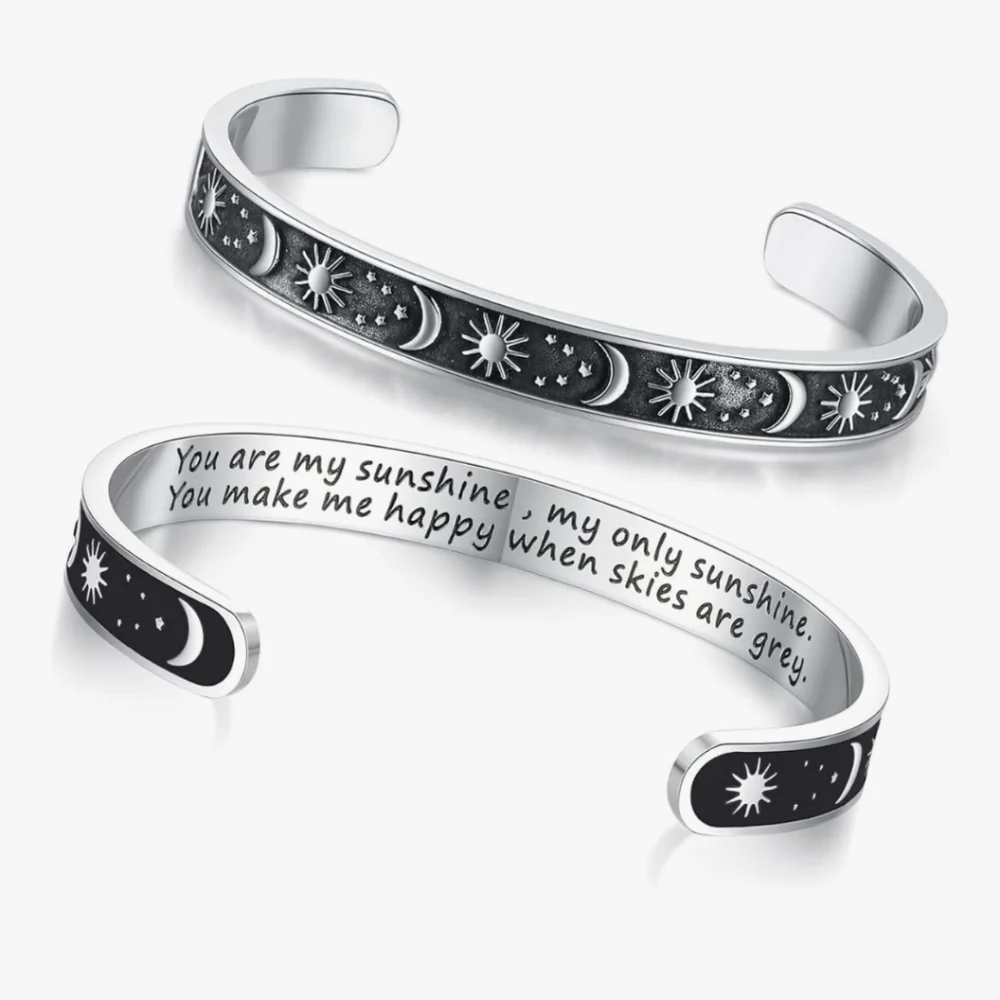 Silver Sun and Moon Cuff Bracelet